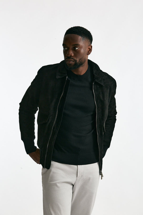 Giubbino in pelle camoscio lavato nero uomo Giorgio brato