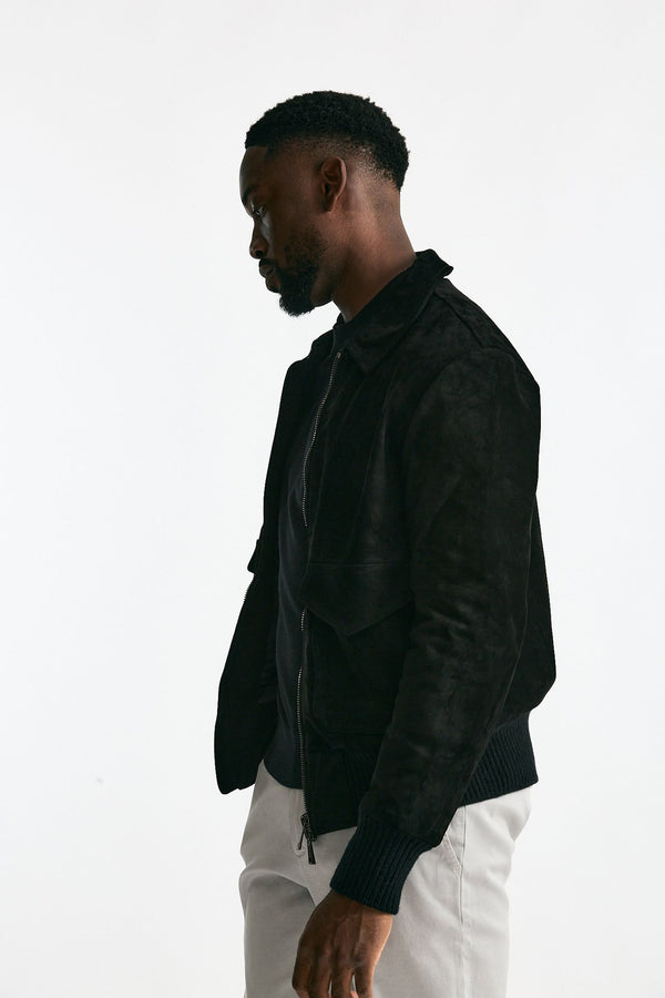 Giubbino in pelle camoscio lavato nero uomo Giorgio brato