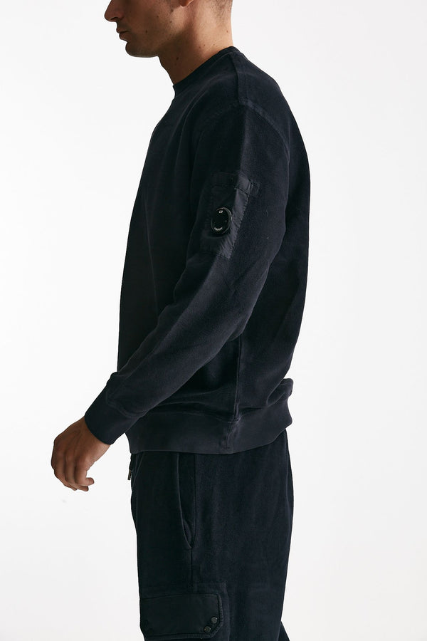 felpa brushed and emerized diagonal fleece in cotone blu uomo C.p. company