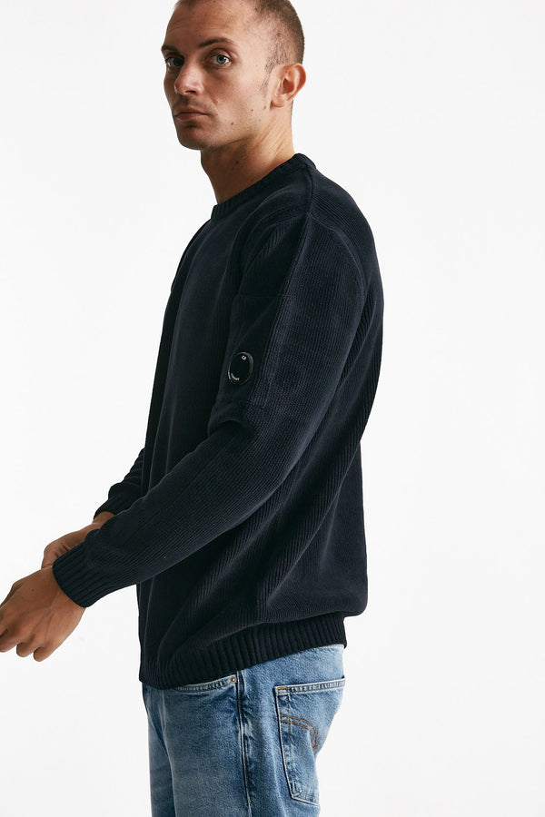 maglia crew neck chenille in ciniglia blu uomo C.p. company