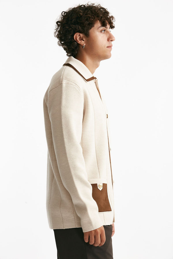 cardigan in lana merinos beige uomo Drôle de monsieur