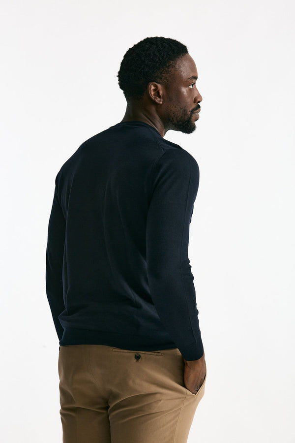 Maglia MODERN in lana rasata blu uomo Drumohr