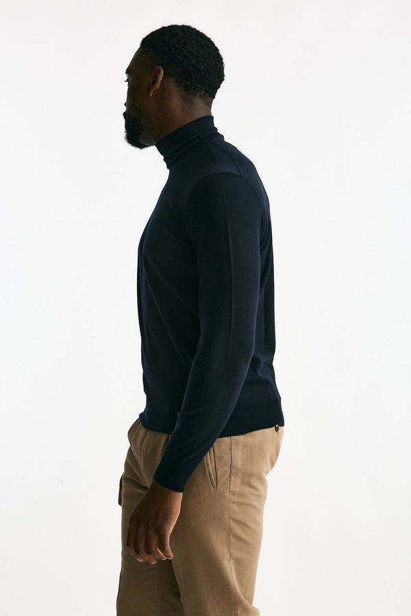 Dolcevita filato MODERN in lana rasata blu uomo Drumohr