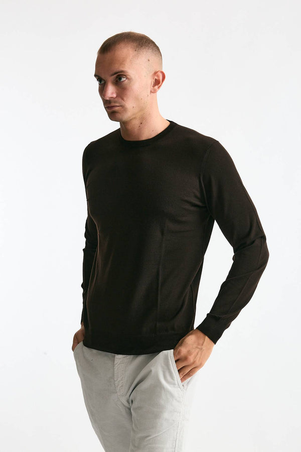 Maglia MODERN in lana rasata marrone uomo Drumohr