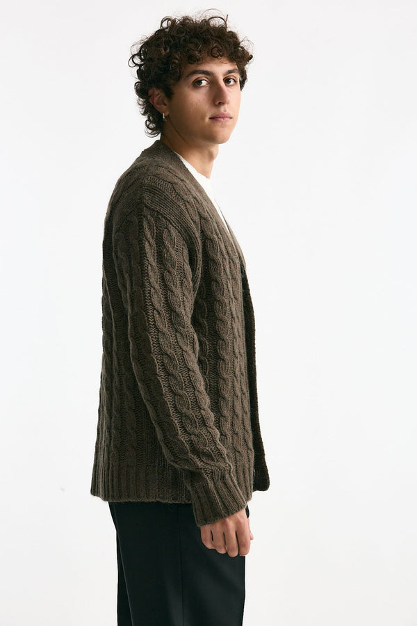 Cardigan in lana alpaca e mohair fango uomo Grifoni
