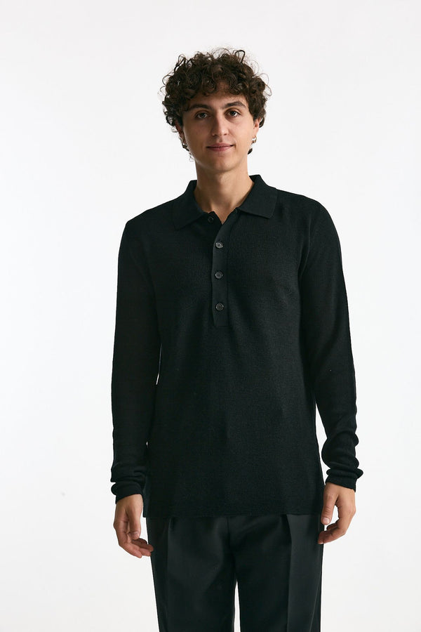 Polo in lana nero uomo Grifoni