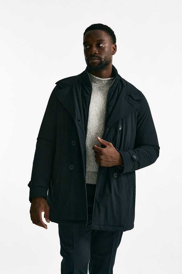 Giubbino doppiopetto imbottito in nylon stretch blu uomo Herno