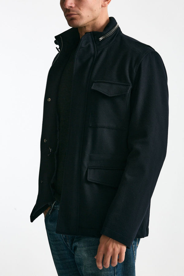 Field jacket blu panno di lana e cashmere uomo Herno