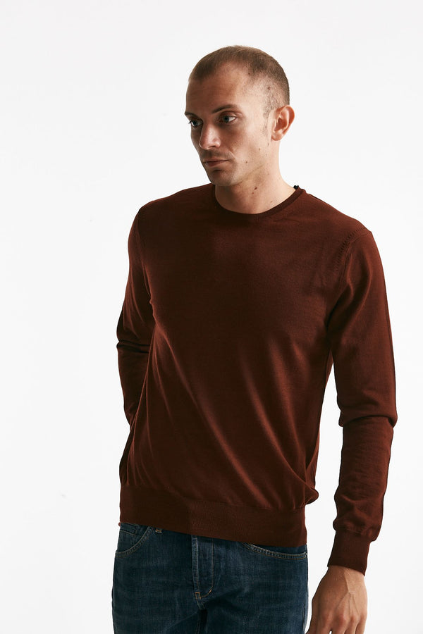 maglia girocollo in lana rasata mattone uomo Hosio