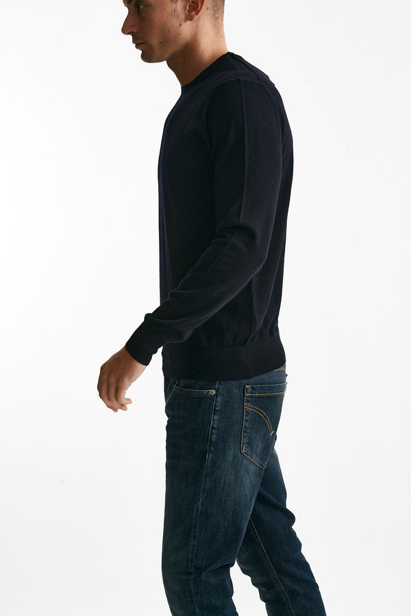 maglia girocollo in lana rasata blu uomo Hosio