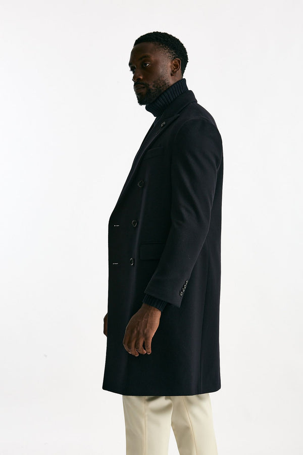 Cappotto doppiopetto in lana blu uomo Lardini