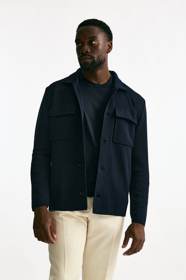 Overshirt in lana blu uomo Lardini