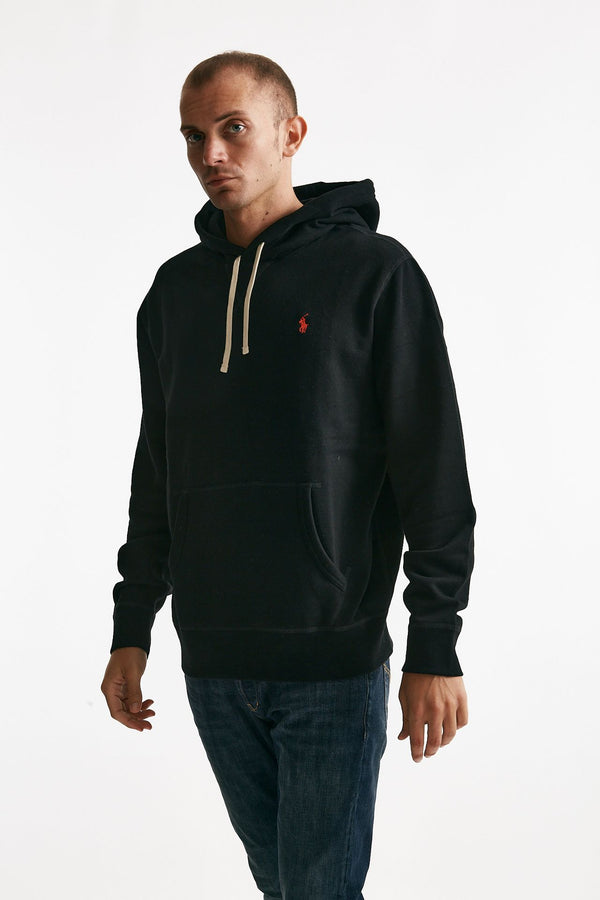 felpa con cappuccio in misto cotone nero uomo Polo ralph lauren
