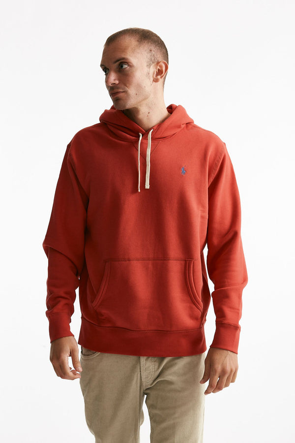felpa con cappuccio in misto cotone rosso corallo uomo Polo ralph lauren