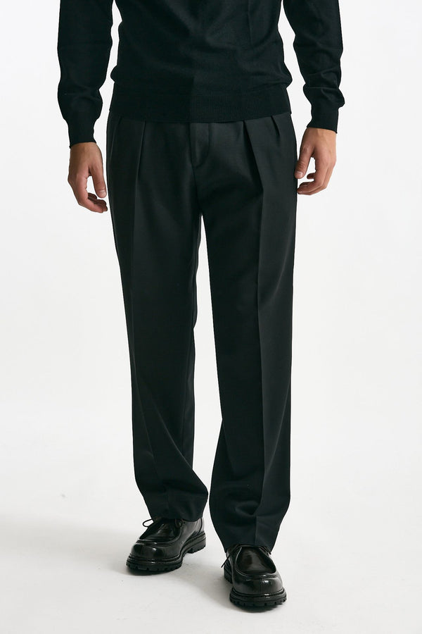 Pantalone in misto lana stretch nero uomo Santaniello