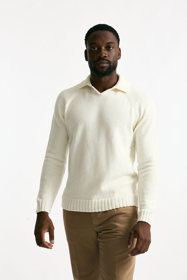 Maglia scollo V in lana bianco uomo Zanone