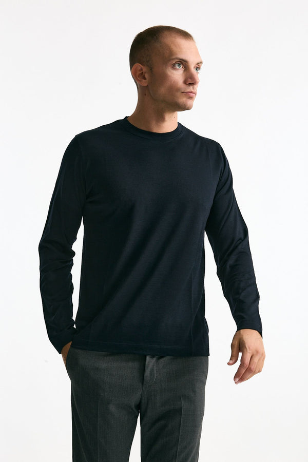 Maglia girocollo in lana blu uomo Zanone