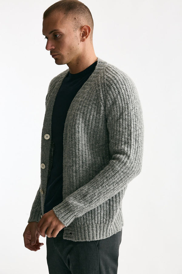Cardigan a coste in lana grigio chiaro uomo Zanone
