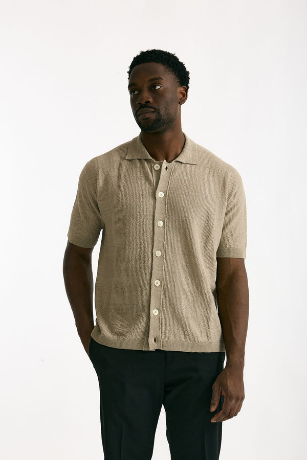 Polo camicia in lino e poliammide beige uomo Atomo factory
