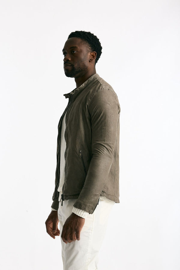 Biker in pelle lavata grigio uomo Giorgio brato