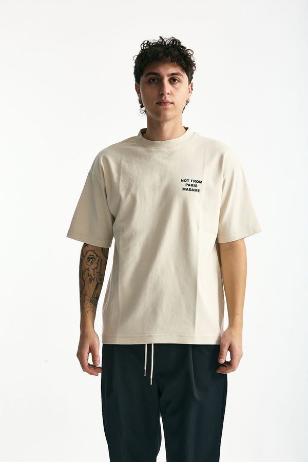 T-shirt in cotone panna con stampa uomo Drôle de monsieur