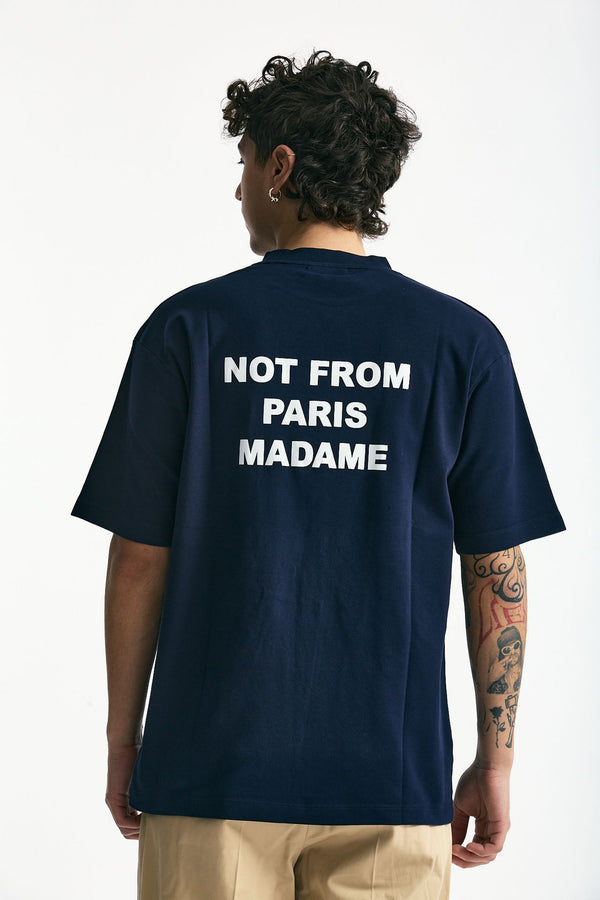 T-shirt in cotone blu con stampa uomo Drôle de monsieur