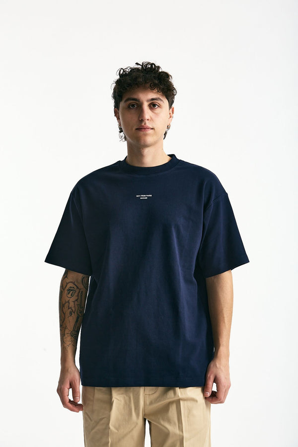 T-shirt in cotone blu logo uomo Drôle de monsieur