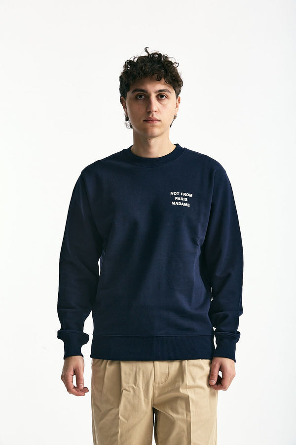 Felpa girocollo in cotone blu uomo Drôle de monsieur