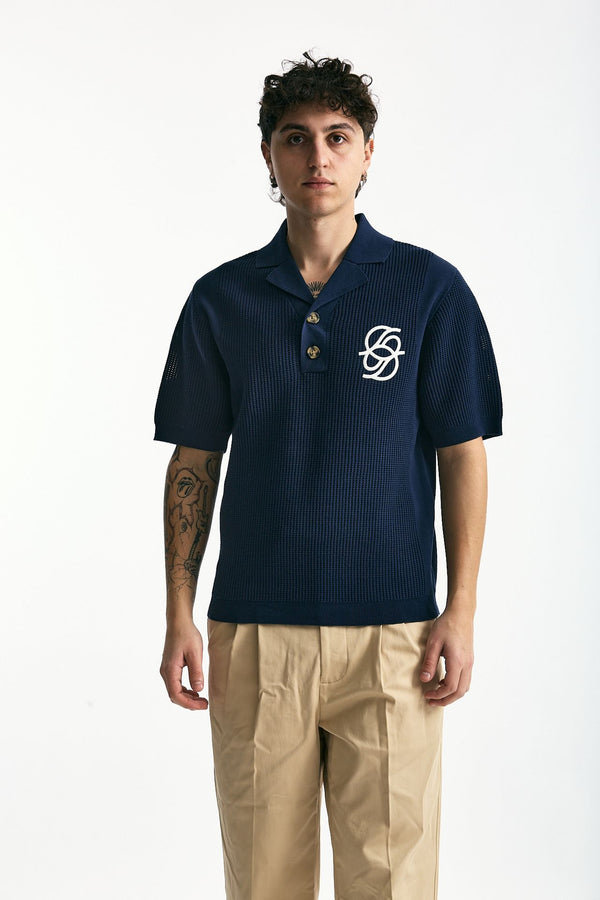 Polo in cotone traforato blu uomo Drôle de monsieur