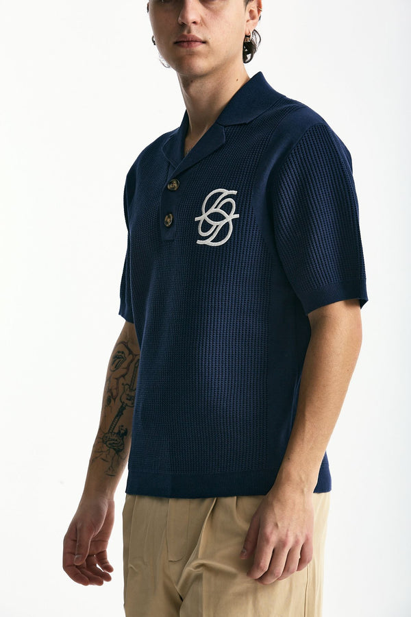 Polo in cotone traforato blu uomo Drôle de monsieur