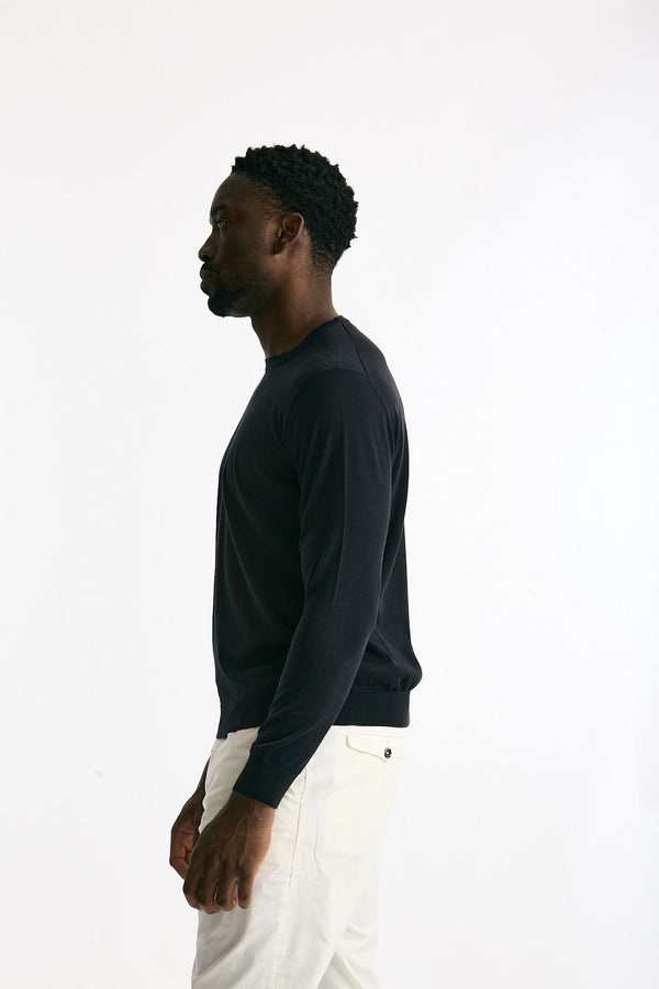 Maglia girocollo in cotone blu uomo Drumohr