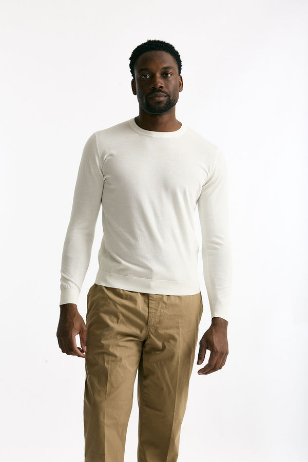 Maglia girocollo in cotone bianco uomo Drumohr