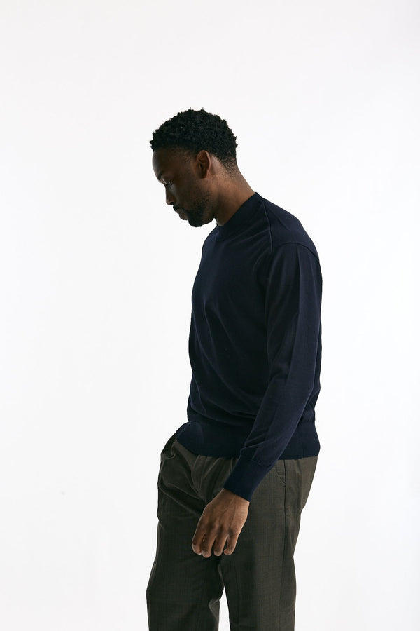 Maglia girocollo in cotone blu uomo Hosio