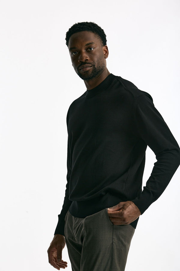 Maglia girocollo in cotone nero uomo Hosio