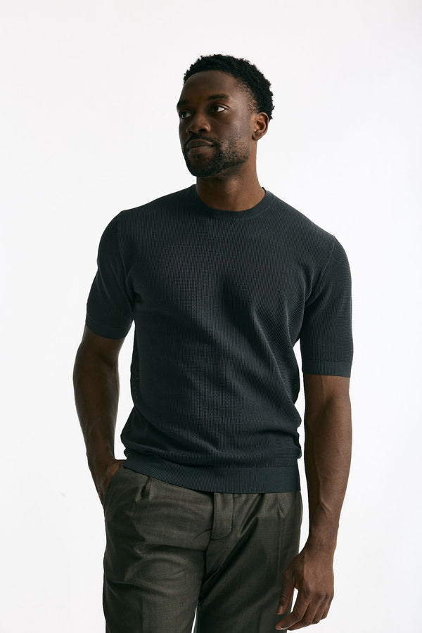 T-shirt micro operata in cotone antracite uomo Hosio
