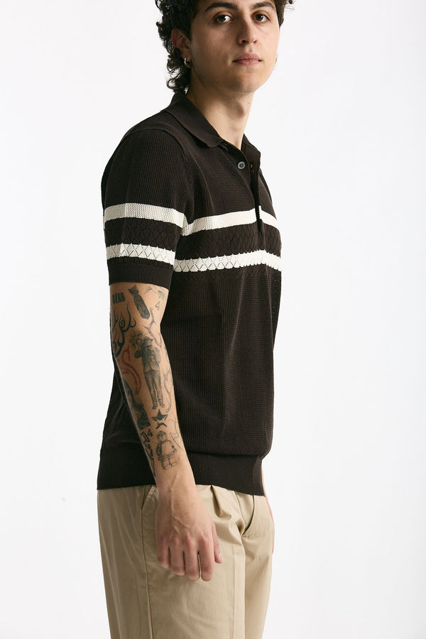 Polo rigata in cotone marrone uomo Hosio