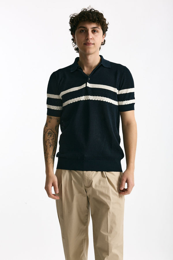 Polo rigata in cotone blu uomo Hosio