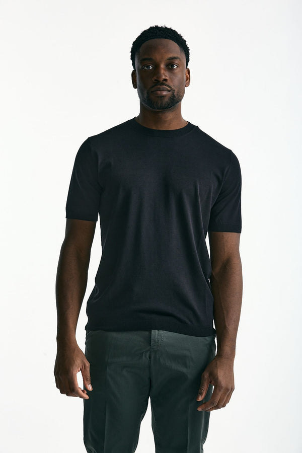 T-shirt in seta e cotone nero uomo Kangra