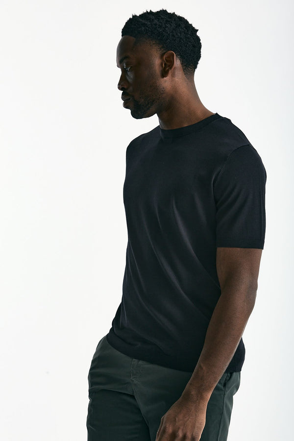 T-shirt in seta e cotone nero uomo Kangra