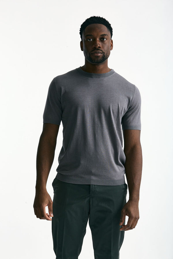 T-shirt in seta e cotone grigio scuro uomo Kangra