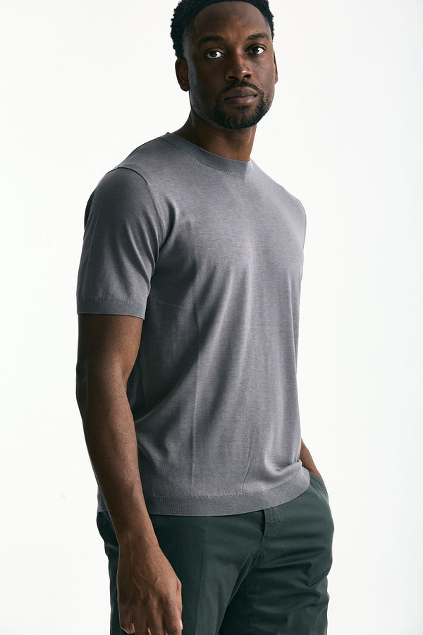 T-shirt in seta e cotone grigio scuro uomo Kangra