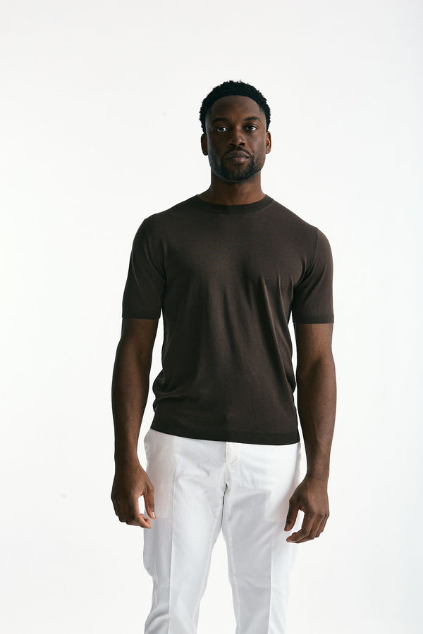 T-shirt in seta e cotone marrone uomo Kangra