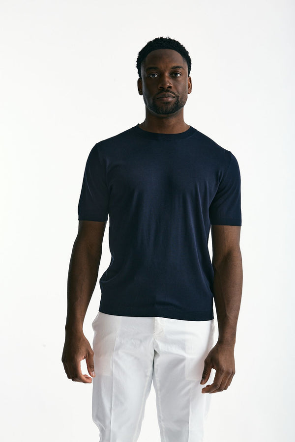 T-shirt in seta e cotone blu uomo Kangra