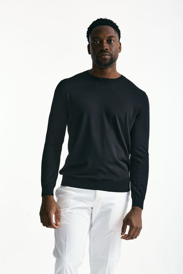 Maglia in cotone e seta nero uomo Kangra