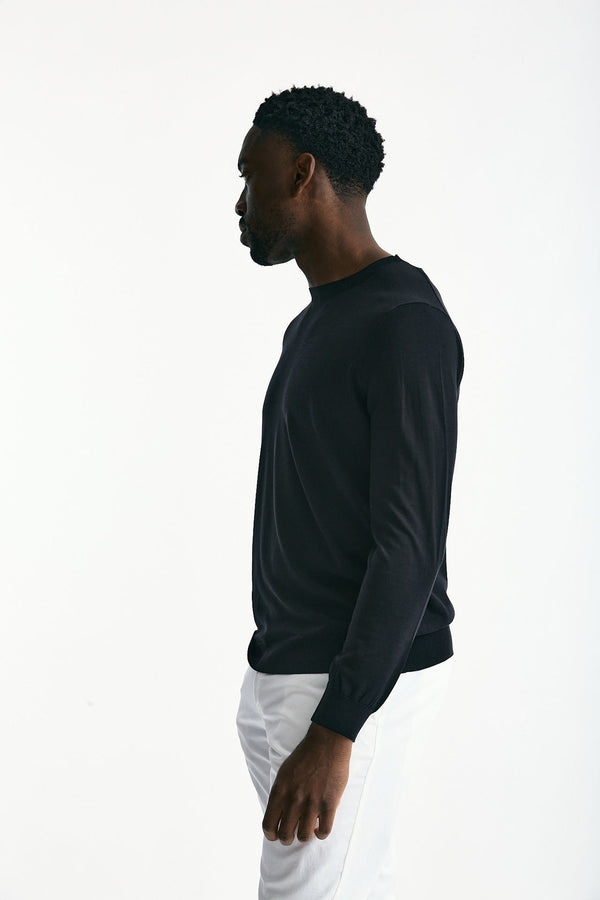 Maglia in cotone e seta nero uomo Kangra