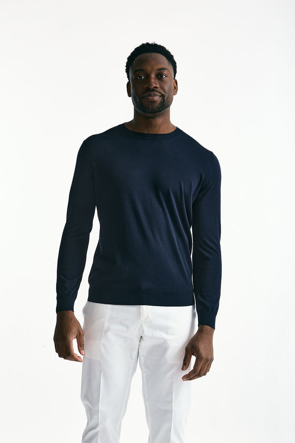 Maglia in cotone e seta blu uomo Kangra