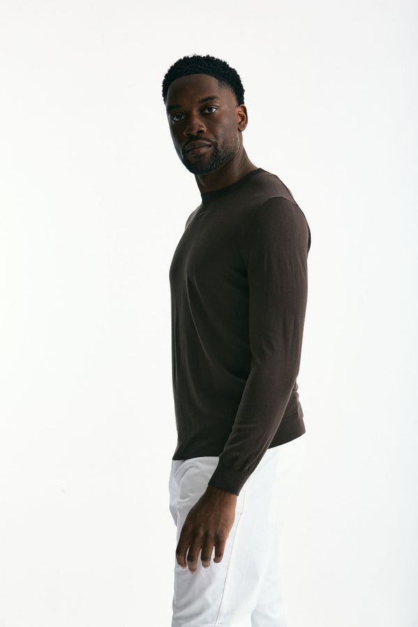 Maglia in cotone e seta marrone uomo Kangra