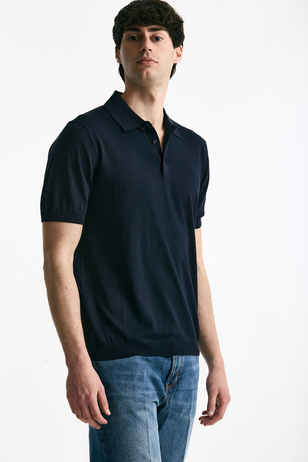 Polo in seta e cotone blu uomo Kangra