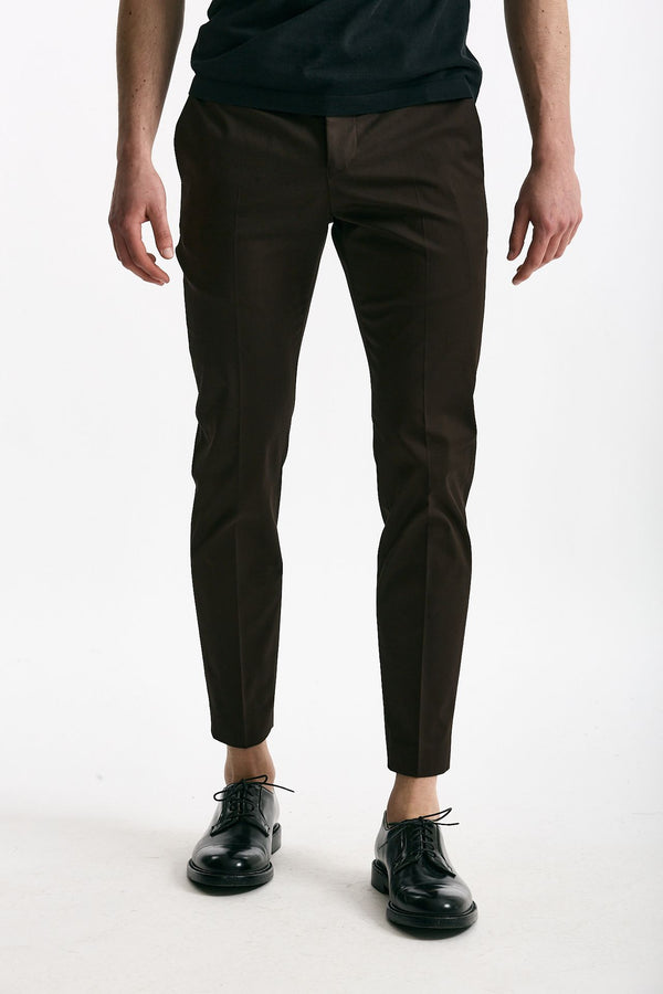 Pantalone EDGE- DIECI in cotone raso stretch marrone uomo Pt torino