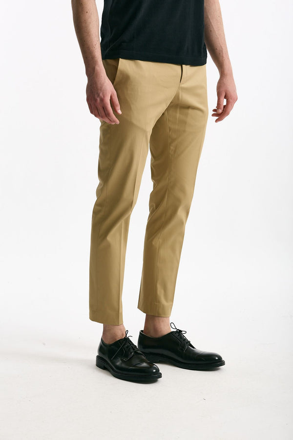 Pantalone EDGE-DIECI in cotone raso stretch cammello uomo Pt torino